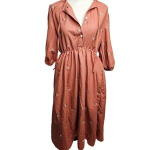 Floral Milkmaid Cottagecore Puff Sleeve Midi Dress Small